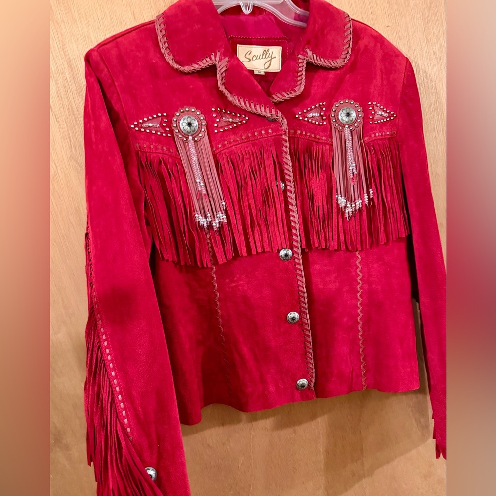 Scully Women's Vibrant Red Suede Fringe Jacket